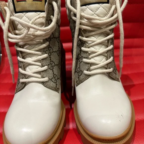 Gucci Women's Lace-Up White and Tan Boots - Picture 2 of 6